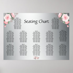 Rosa Rosen und silberne Hochzeitssitze Poster