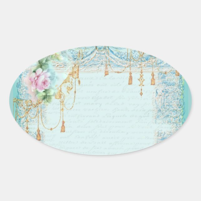 Rosa Rosen und Spitzen-Aufkleber Ovaler Aufkleber (Vorderseite)