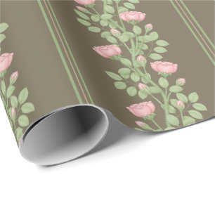 Rosa Rosen und Streifen in Braun Geschenkpapier