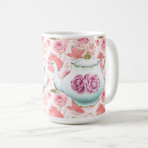 Rosa Rosen und Teebeutel Tasse