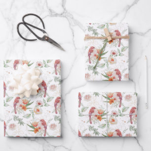 Rosa Rosen und Vögel Hochzeits-Wasserfarben  Geschenkpapier Set