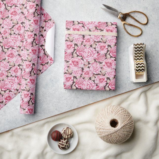 Rosa Rosen Valentinstag Geschenkpapier (Kunsthandwerk)
