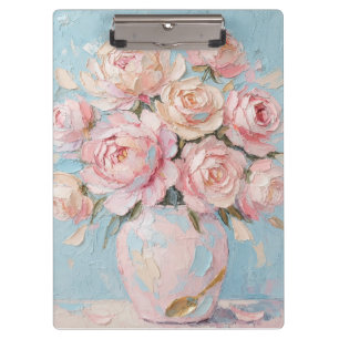 Rosa Rosen Vasen Impasto Ölgemälde Kunst Klemmbrett