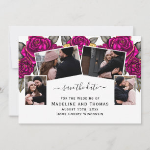 Rosa Rosen Vier Foto Save the Date Karte