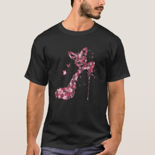 Rosa Rosen Vintag Butterfly High Heel Blume Dres T-Shirt