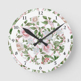 Rosa Rosen - Vintage Aquarellfärbung Runde Wanduhr