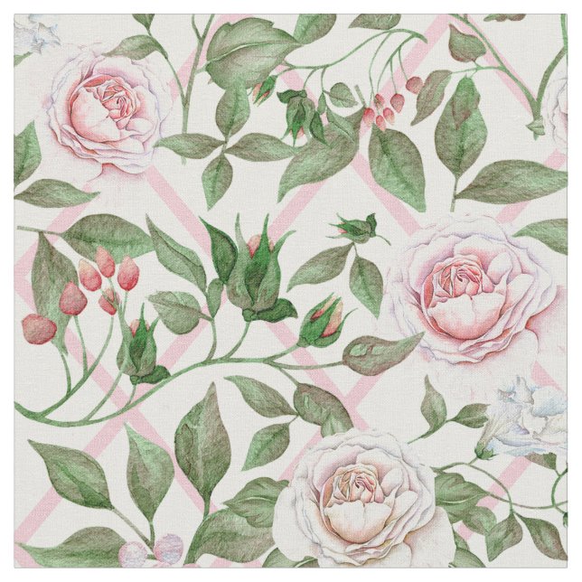 Rosa Rosen - Vintage Aquarellfärbung Stoff (Nahaufnahme)