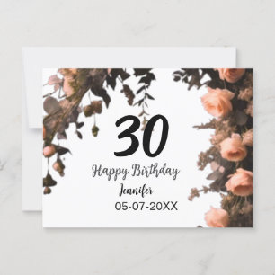 Rosa Rosen-Vintage-Blume moderner 30. Geburtstag  Postkarte