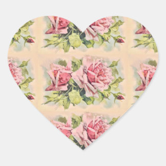 Rosa Rosen Vintage-Blumen Herz-Aufkleber