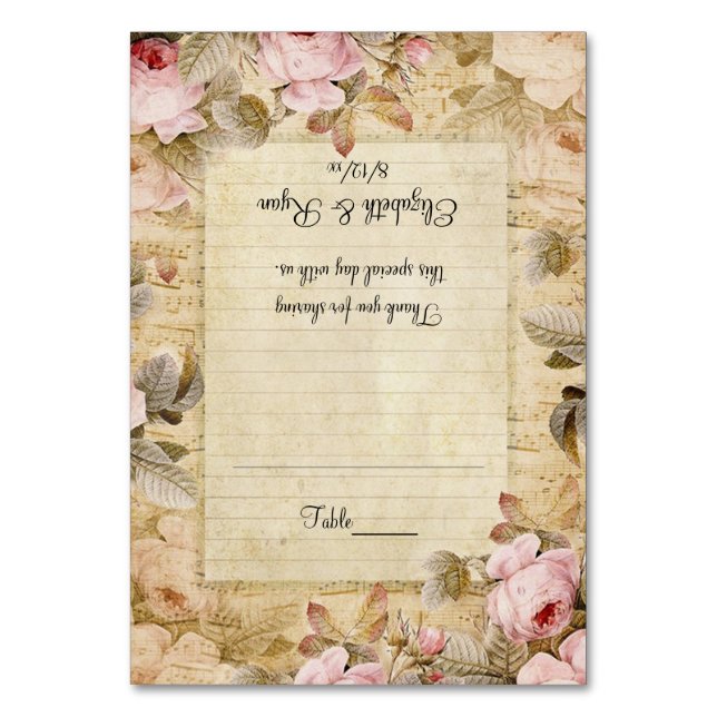 Rosa Rosen, Vintage Blüte, benutzerdefinierte Plat Tischnummer (Vorderseite)