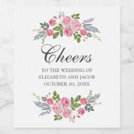 Rosa Rosen. Vintage Hochzeitskalligraphie Weinetikett