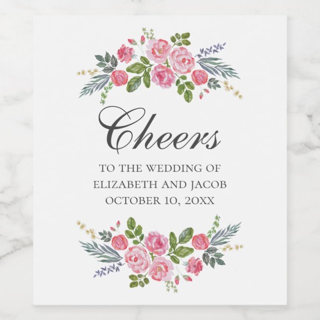 Rosa Rosen. Vintage Hochzeitskalligraphie Weinetikett (Einzelnes Label)