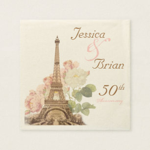 Rosa Rosen-Vintager romantischer Jahrestag Paris Serviette