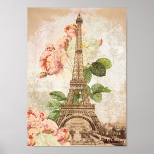 Rosa Rosen-Vintages romantisches Plakat oder Druck