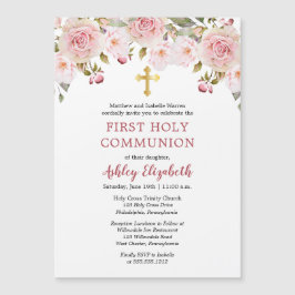 Rosa Rosen Wasserfarbe Floral Erste heilige Kommun Magneteinladung