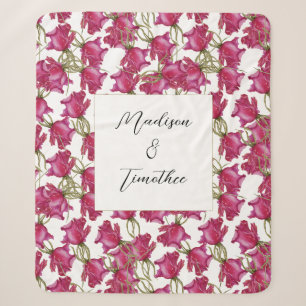Rosa Rosen Wasserfarbe Monogramm Handbemalt Sherpadecke