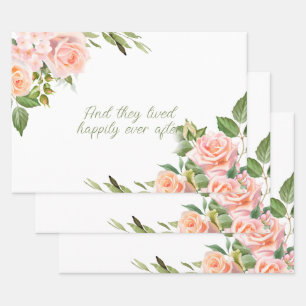 Rosa Rosen Wasserfarben Blumen Rahmen Geschenkpapier Set