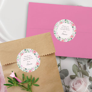 Rosa Rosen Wasserfarben Florale Babyparty Runder Aufkleber