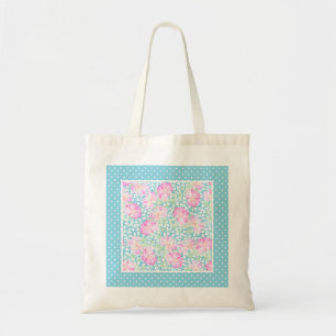 Rosa Rosen, weiße Schmetterlinge, Polka Dots Tote  Tragetasche