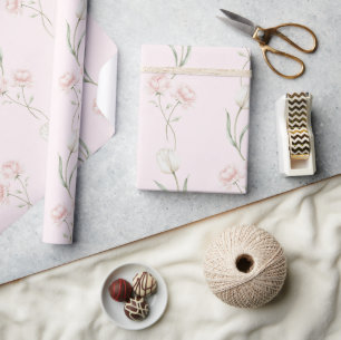 Rosa Rosen Weiße Tulpen Brautparty Geschenkpapier