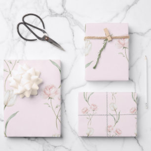 Rosa Rosen Weiße Tulpen Brautparty Geschenkpapier Set