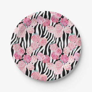Rosa Rosen & Zebra Print Pappteller