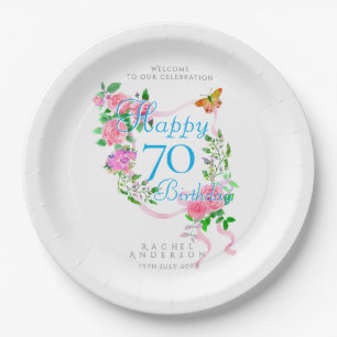 Rosa Rosenband 70. Geburtstag Pappteller