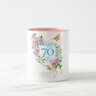 Rosa Rosenband 70. Geburtstag Zweifarbige Tasse
