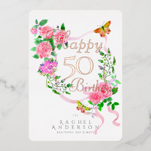 Rosa Rosenband Jahres Geburtstag Folienkarte Folien Feiertagskarte