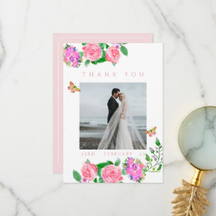 Rosa Rosenband Monogramm Foto Hochzeit Danke