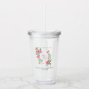 Rosa Rosenband-Monogramm-Hochzeit Acryltrinkbecher