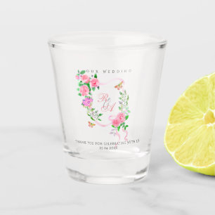 Rosa Rosenband-Monogramm-Hochzeit  Schnapsglas