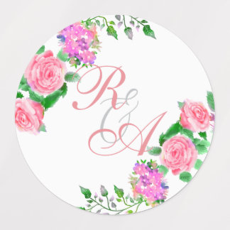 Rosa Rosenband-Monogramm-Hochzeitseinladung Etiketten