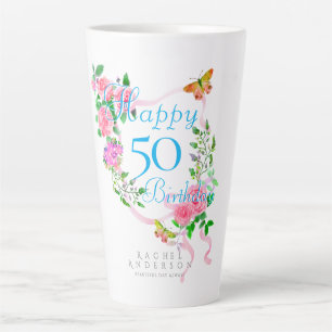 Rosa Rosenband zum 50. Geburtstag Milchtasse