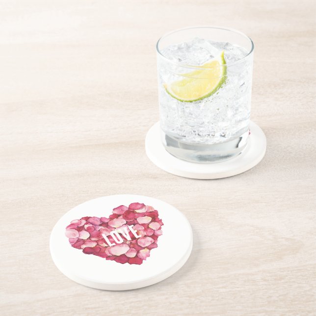 Rosa Rosenblättrige Liebe Getränkeuntersetzer (Seite)