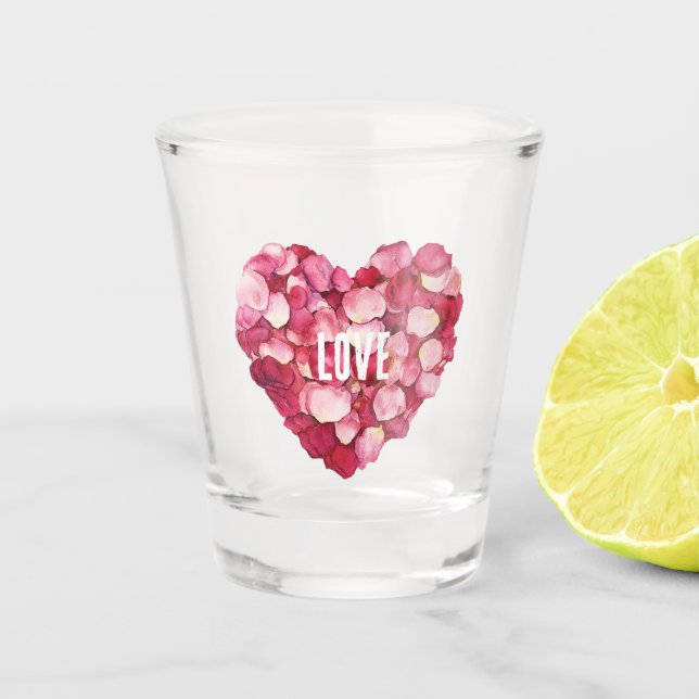 Rosa Rosenblättrige Liebe Schnapsglas (Vorderseite)