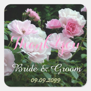 rosa Rosenblumen Hochzeitsgunst Dankeschön Quadratischer Aufkleber