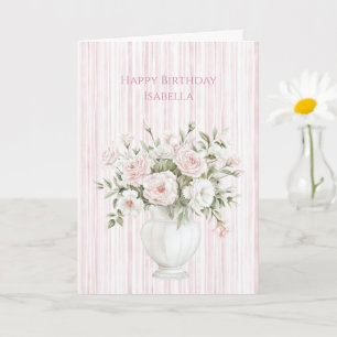 Rosa Rosenblumen Streifen Geburtstag Karte