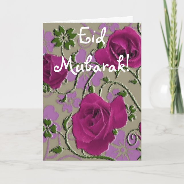 Rosa Rosenblumenstrauß Eid Mubarak Feiertagskarte (Vorderseite)