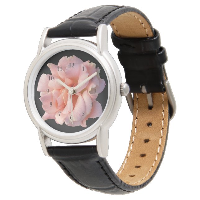 Rosa Rosenblüte Armbanduhr (Schrägansicht)