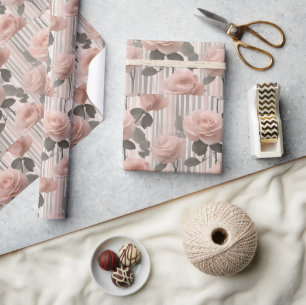 Rosa Rosenblüte und Streifen, Vintage-Look Geschenkpapier