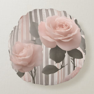 Rosa Rosenblüte und Streifen, Vintage-Look  Rundes Kissen