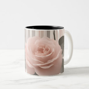 Rosa Rosenblüte und Streifen, Vintage-Look Zweifarbige Tasse