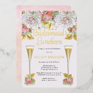 Rosa Rosenblüten Brautjungfern-Luncheon Folieneinladung