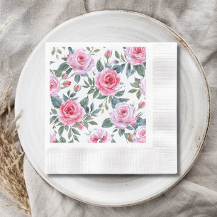 Rosa Rosenblüten Elegantes Wasserfarbenmuster Serviette
