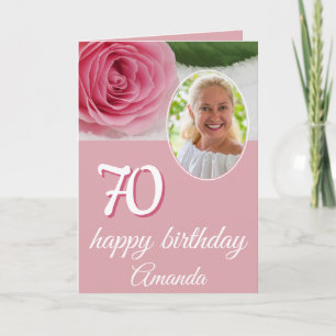 Rosa Rosenblüten-Foto-Floral 70. Geburtstagskarte Karte