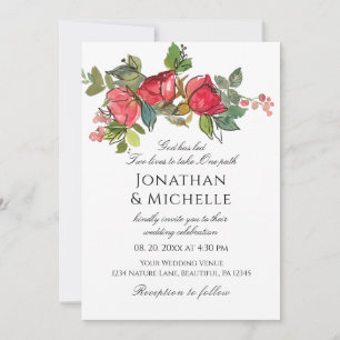 Rosa Rosenblüten in einer Christlichen Hochzeit Einladung
