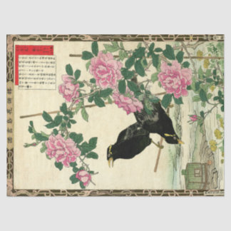 Rosa Rosenblüten & Schwarze Vogel Orientalische De Seidenpapier