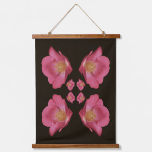Rosa Rosenblüten Vintage abstrakt Wandteppich Mit Holzrahmen