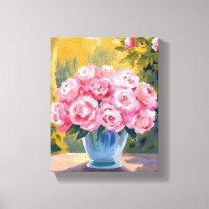 Rosa Rosenbouquet   Aquarell-Blumenvase Leinwanddruck